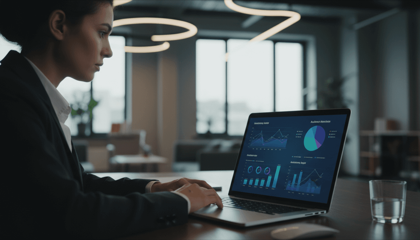 Marketing analyst reviewing audience research data