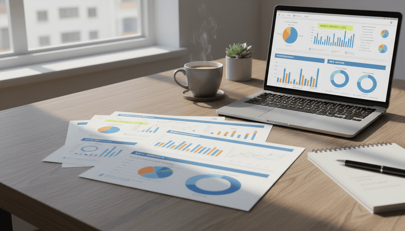 Weekly marketing performance report showing campaign metrics and growth insights