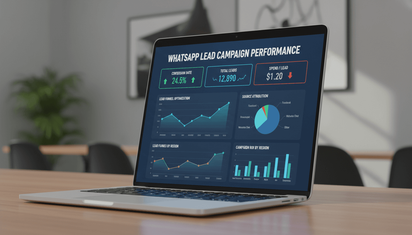 WhatsApp lead generation analytics dashboard showing conversion metrics and performance data