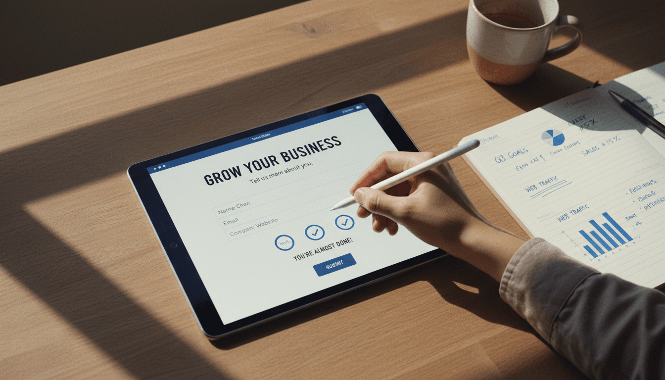 Lead capture form design on tablet with hand interaction