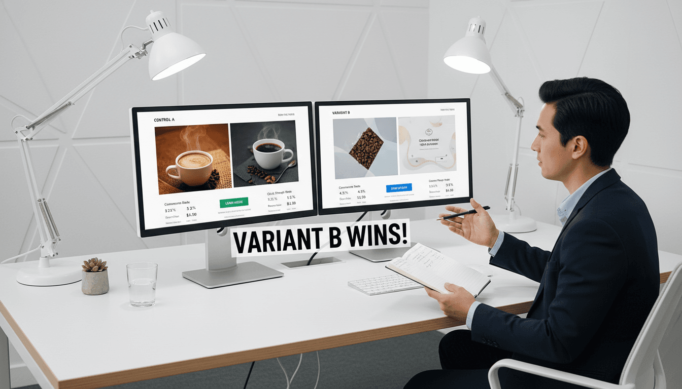 A/B testing setup showing side-by-side campaign variations and performance comparison data