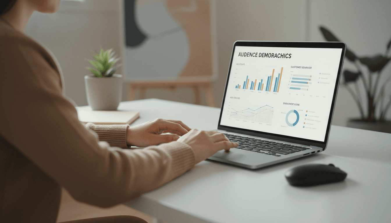 Audience research and positioning analysis on laptop screen