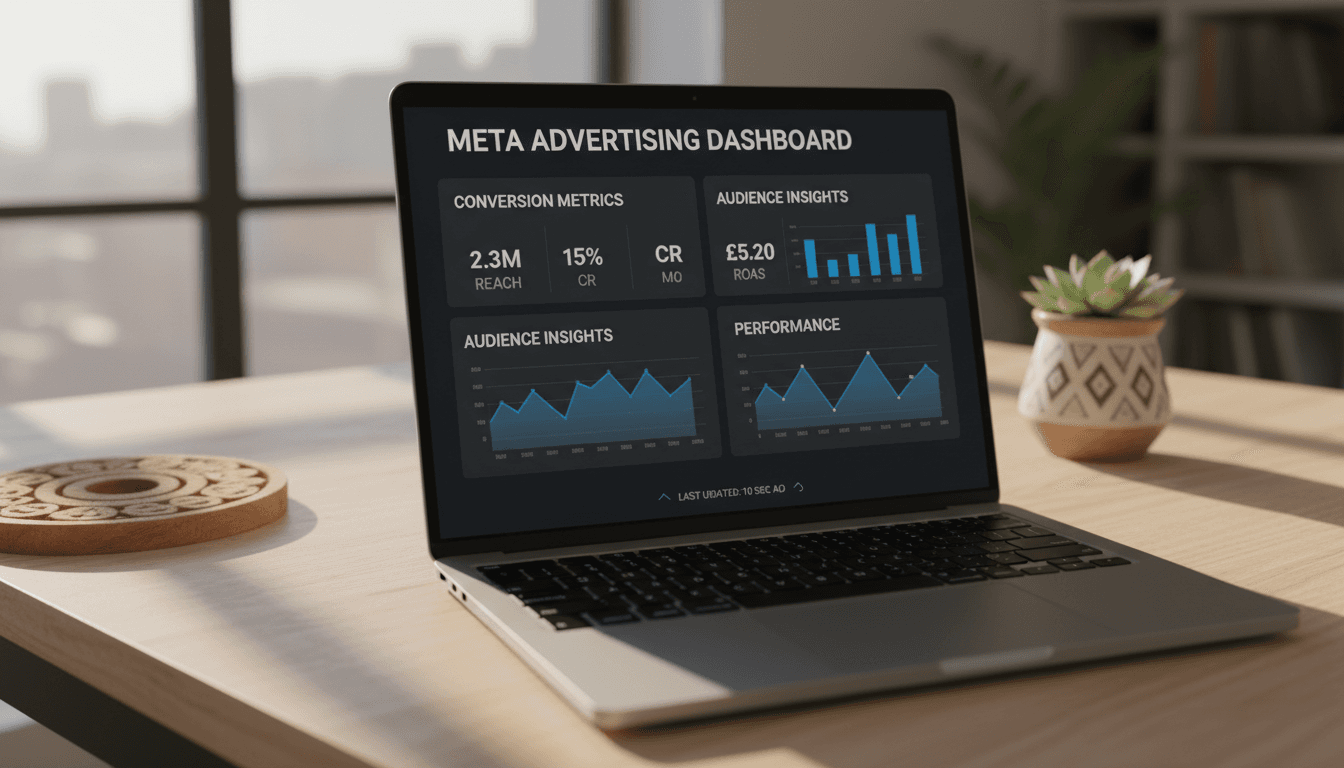 Meta advertising dashboard displaying campaign analytics and conversion metrics