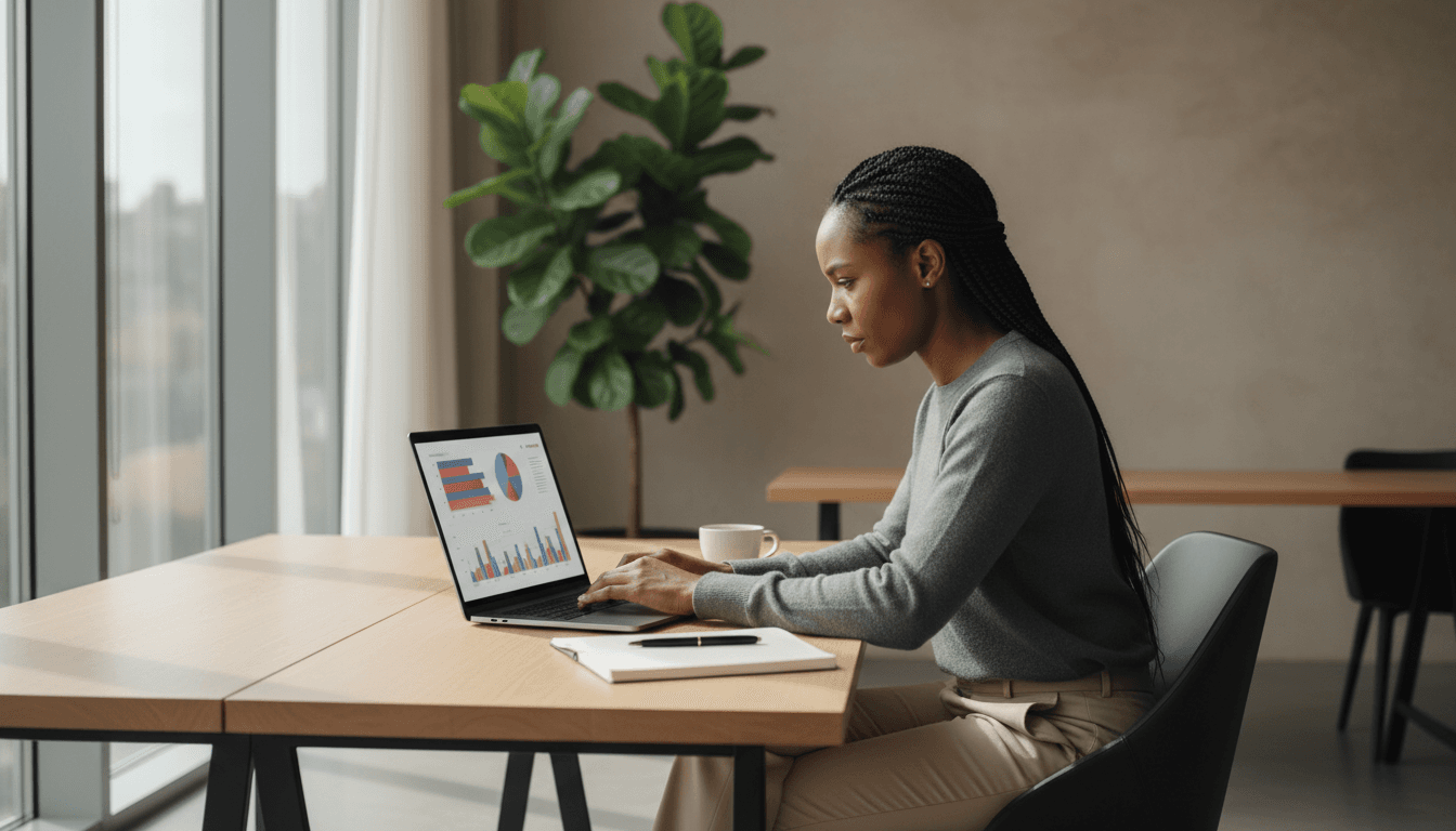 Professional reviewing performance marketing data on laptop