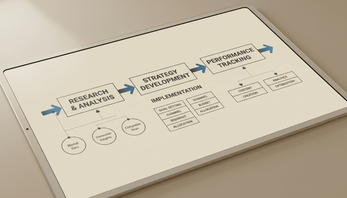 Structured marketing framework with interconnected process steps